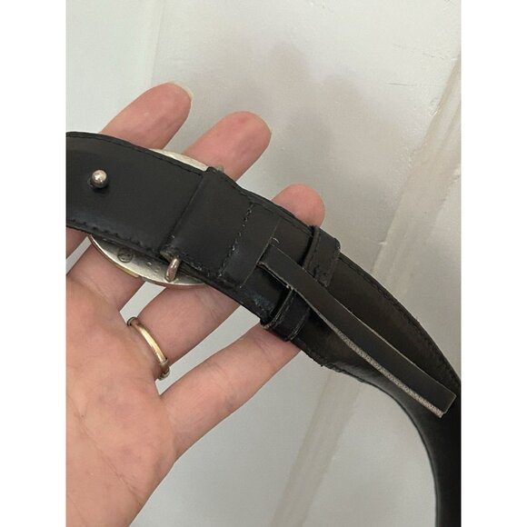 Gucci Vintage Two Tone GG Logo Black Leather Belt Gold Silver Buckle Size 85 cm main image 7